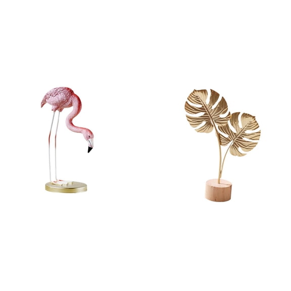 2 Pieces Flamingo Leaf Sculpture Resin Metal Statue Creative Modern Art for Garden Table Home Decor