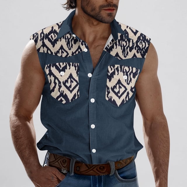 Camiseta sin mangas con cuello vuelto para hombre, estilo informal, con estampado del Día de la Independencia, cuello vuelto, sin mangas, bolsillos, deportiva, de poliéster