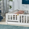 thumbnail image 4 of Queen Size Floor Bed for Kids, Wood Platform Bed with Fence and Door, Montessori Bed Frame with Slats Support, Playhouse Bed with Door Design, for Toddler, Boys,Girls,No Box Spring Needed, White, 4 of 9