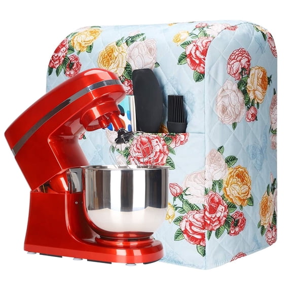 RUIFUU Stand Mixer Dust Cover, Compatible with 6-8 Qt KitchenAid and Hamilton Mixers, Floral Quilted Washable Large Appliance Protector with Storage Pockets