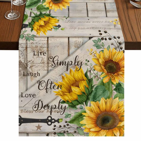 Table Runners 70 Inches Long Dress Scarves, Sunflower Farmhouse Coffee/Dining/Kitchen Table Decor, Holiday Table Runner, Yellow Flowers Summer Botanical Wooden 13x70 Inch