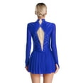 thumbnail image 2 of TiaoBug Women's Figure Ice Skating Dress Long Sleeve Shiny Rhinestones Sheer Mesh Ballet Dance Leotard Blue M, 2 of 7