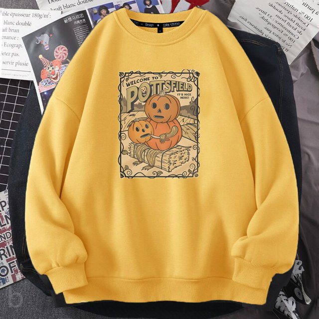 Sudadera de cuello redondo con capucha para Festival de la cosecha de Pottsfield, sudaderas con capucha Vintage para pared de jardín, calabaza de Halloween Grapic
