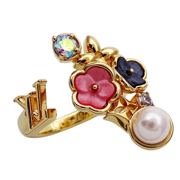 Pre-Owned Louis Vuitton LOUIS VUITTON Ring for Women, Brand Ring, LV Botanica Rhinestone, Gold,...