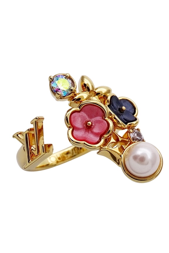 Pre-Owned Louis Vuitton LOUIS VUITTON Ring for Women, Brand Ring, LV Botanica Rhinestone, Gold,...