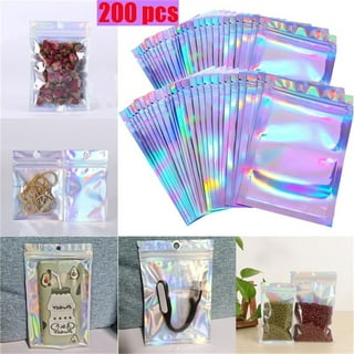 Trunple Holographic Packaging Bags Smell Proof Bags & Resealable Foil Pouch  Bag [ 50 PCS ] Great for Party Favor Food Storage ( 8 x 5.5 Inch) 