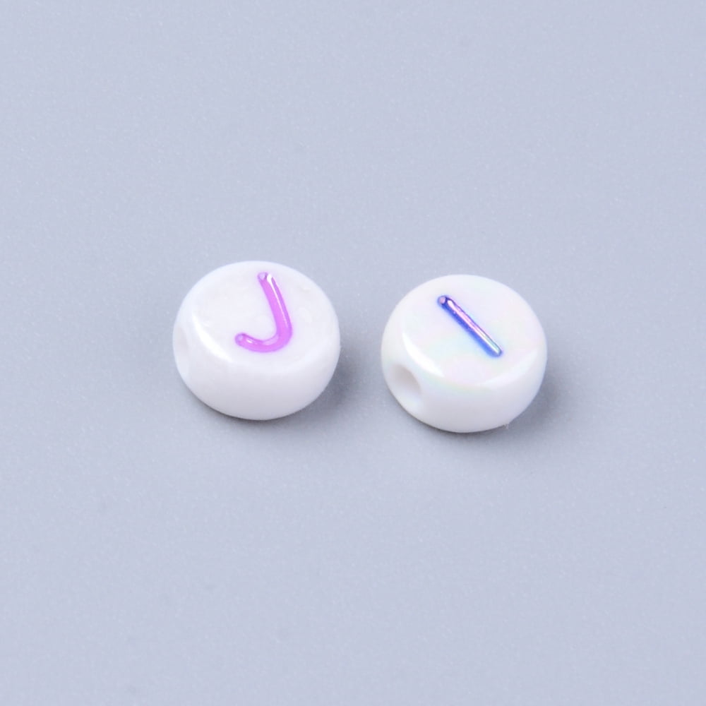 500gs Opaque White Acrylic Beads Metal Enlaced Horizontal Hole Flat Round with Letters Mixed color 7x3.5mm Hole: 1.8mm about 3700pcs/500g