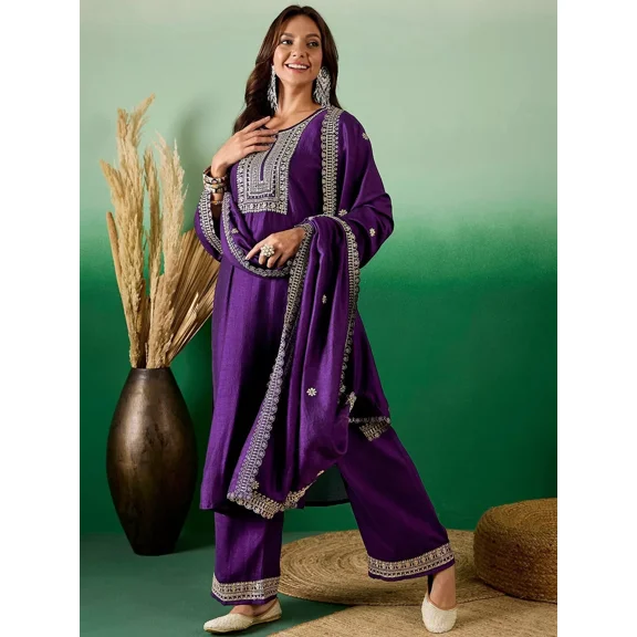 Women Top Tunic Kurti Suit Pure Silk Fabric Set Blue Colour Kurta With Bottom size 34