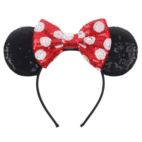 Christmas Mouse Ears Bow Headband Hair Hoop for Women Girls, Glitter Black and Red Cat Ear Hair bands Hair Accessories Headdress for Christmas Decorations Party Supplies Hot Pink Princess Dress Up