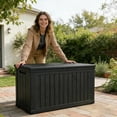 thumbnail image 3 of 260 Gallon Lockable Resin XXL Deck Box, Waterproof Outdoor Storage Box for Patio Furniture Cushions, Garden Tools & Pool Accessories Storage, Black, 3 of 12
