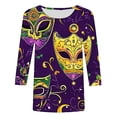 thumbnail image 5 of successthop Mardi Gras Women's Plus Size Tops with 3/4 Sleeves Round Neck Polyester Casual Mask Printed Mardi Gras Celebrations Blouse Tops for Mardi Gras Event Purple 2XL, 5 of 5