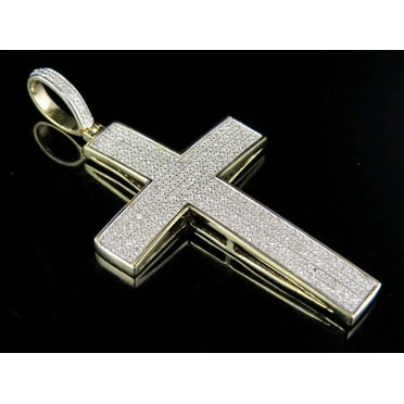 Men's 10K Yellow Gold Dome Cross Genuine Diamond Pendant Charm 0.30 Ct 1.8"