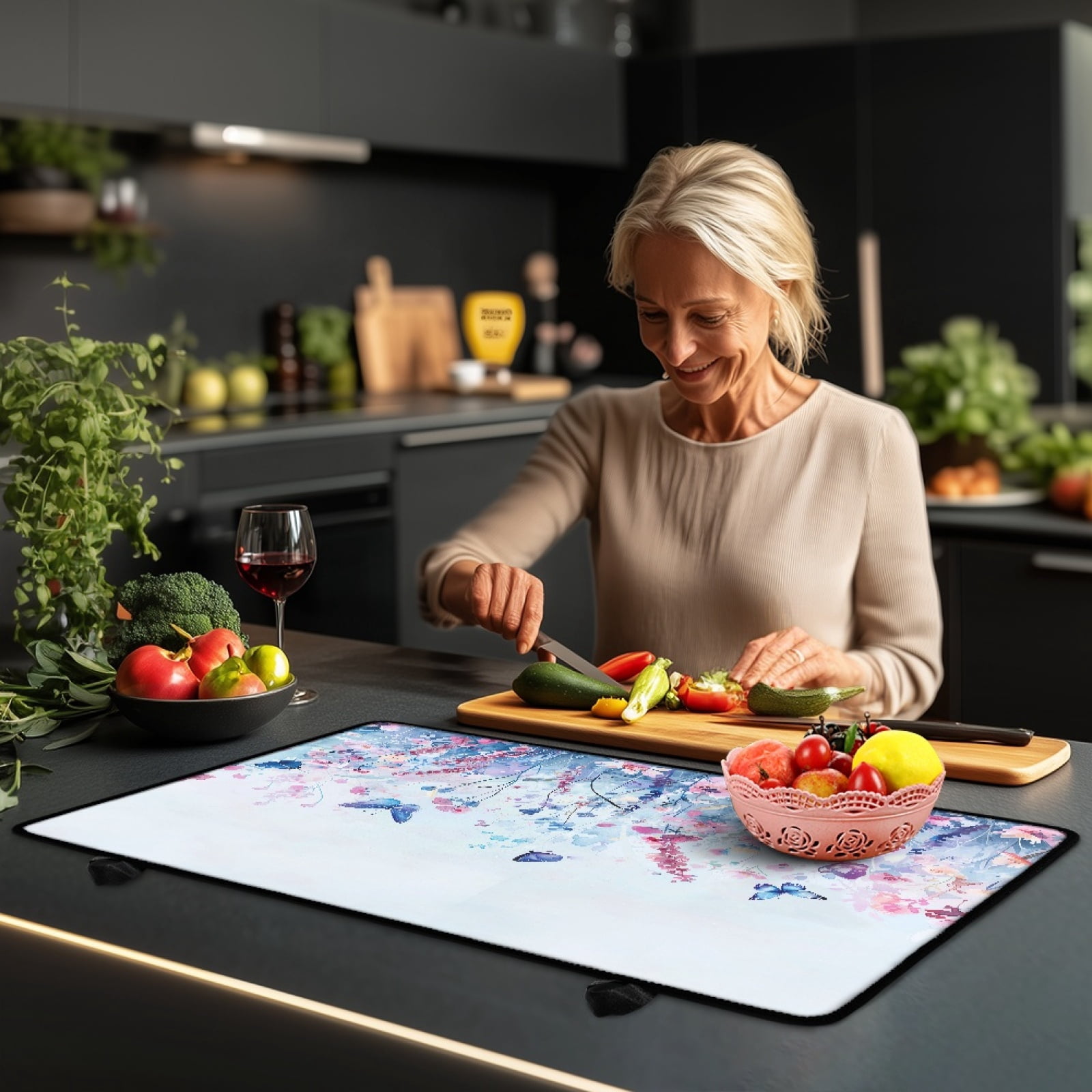 ZIATUBLE Stove Top Covers for Electric Stove Anti-Scratch Flat Induction Cooktop Cover Ceramic Glass Stove Top Protector Mat with Rubber Backing, 29 x 21 Inch, Butterfly Floral