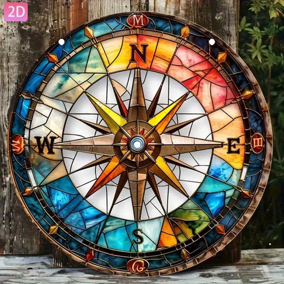 HELLOYOUNG Vintage Aluminum Wall Compass Decor - 7.87 Inch 2D Nautical Art, Rustic Home & Garden Wall Art for Kitchen Bar Bedroom Outdoor