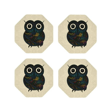 

Drink Coasters Set of 4 Owl with Mandala Leather Coasters for Coffee Table Protector Heat Resistant Cute Coasters for Home Decor Housewarming Gifts Bar Kitchen 4 Inch Octagon