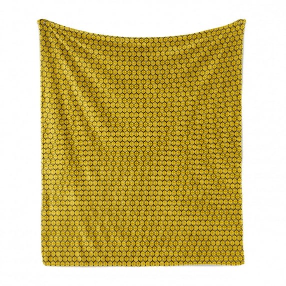 Abstract Soft Flannel Fleece Throw Blanket, Art Illustration of Pointer Symbols Designed Pattern Monochrome Tile, Cozy Plush for Indoor and Outdoor Use, 50" x 70", Charcoal Grey Mustard, by Ambesonne