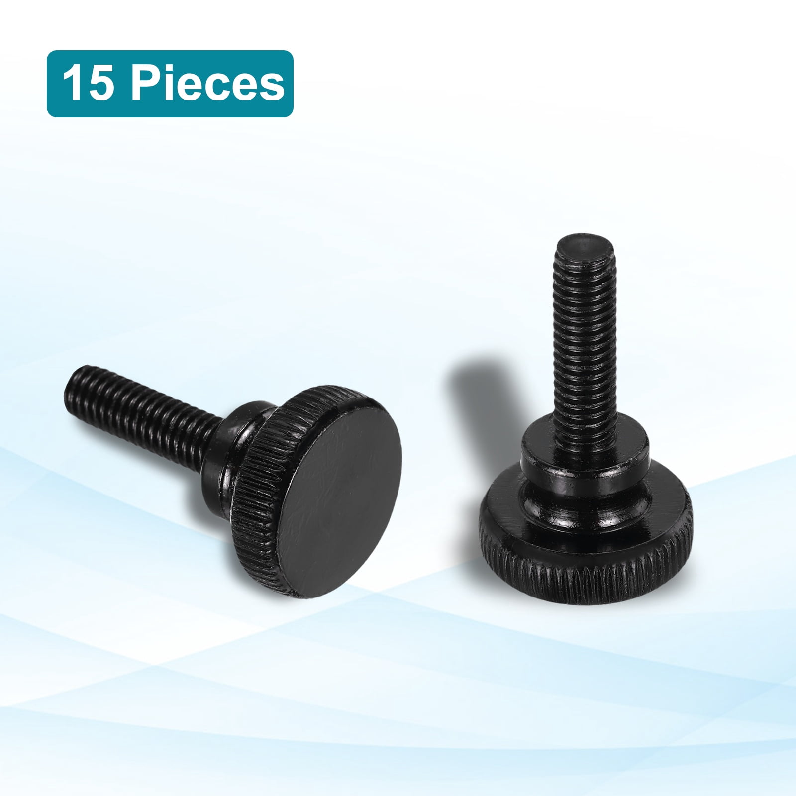 Uxcell M6x18mm Knurled Thumb Screws, Black Steel Flat Head Thumb Screws Zinc Plated Metric Knurled Head Bolts with Shoulder Grip Knobs Hand Tighten Thread Fasteners, 15 Pcs