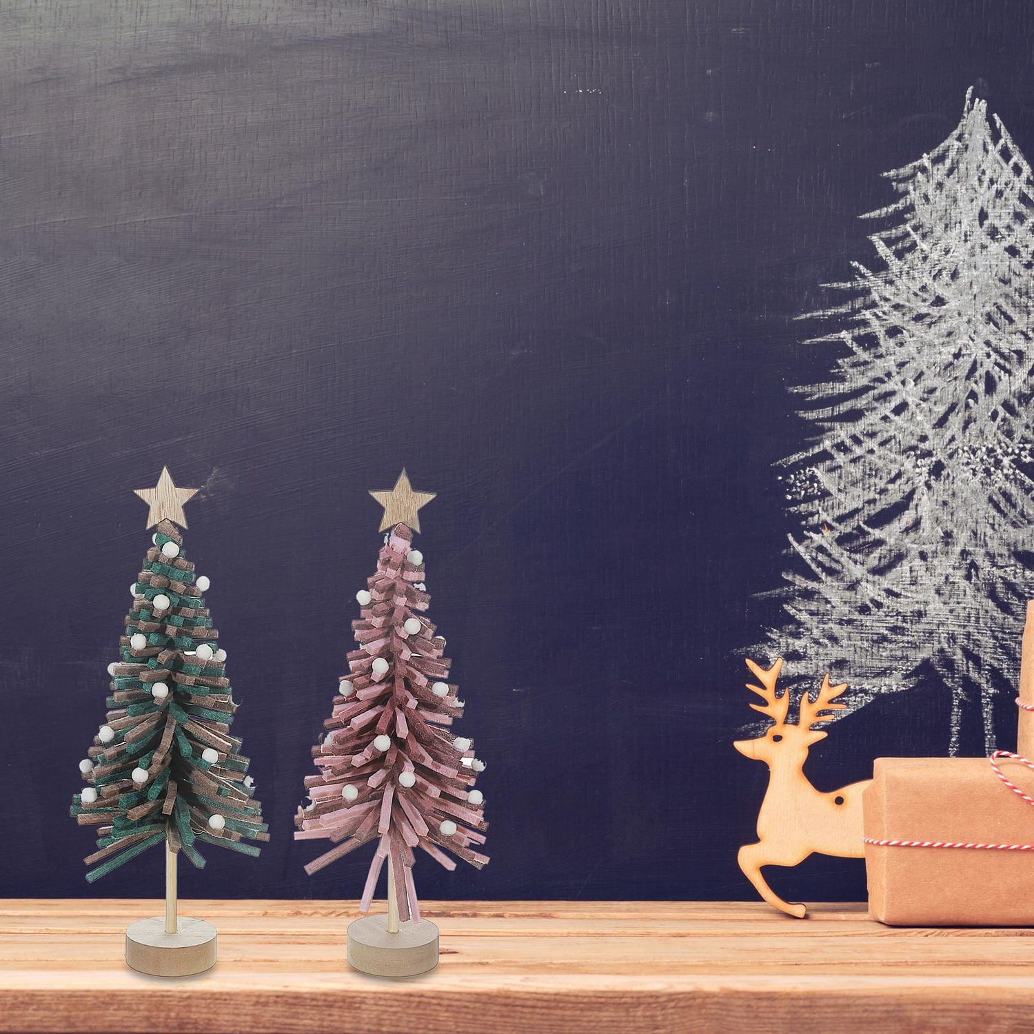 Arbre En Feutre Sur Support En Bois - Lot De 2