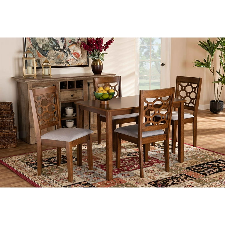 Baxton Studio Henry Modern and Contemporary Grey Fabric Upholstered and Walnut Brown Finished Wood 5 Piece Dining Set