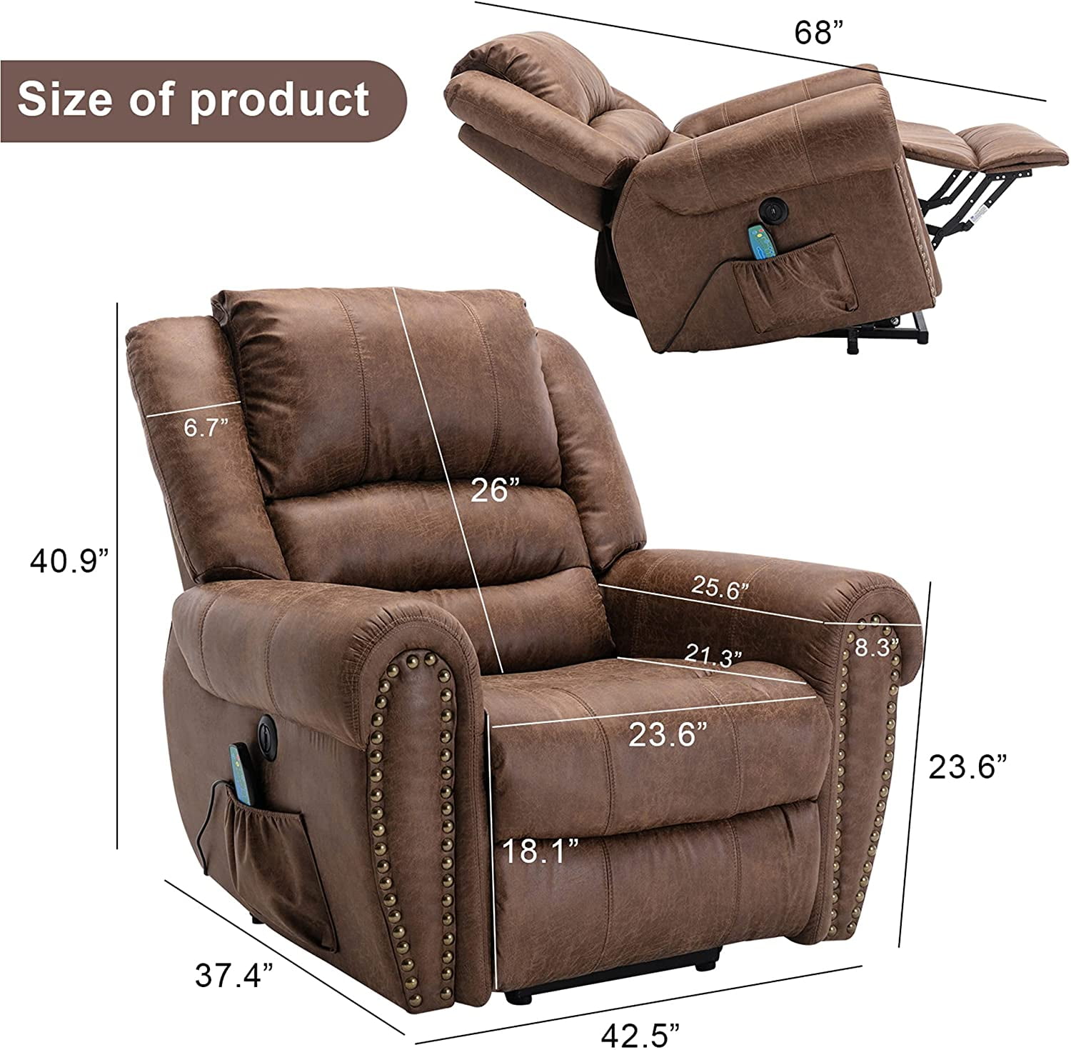 Bonzy Home Electric Lift Recliner With Heat, Massage, USB For Elderly ...