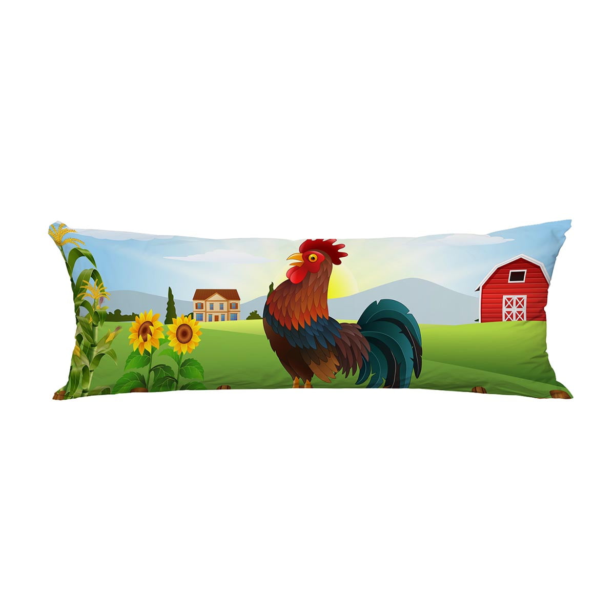 PKQWTM Cartoon Rooster Crowing At Farm Field Morning Sun Rising Long Body  Pillow Case Cover Pillow Cushion Size 20x60 Inches 