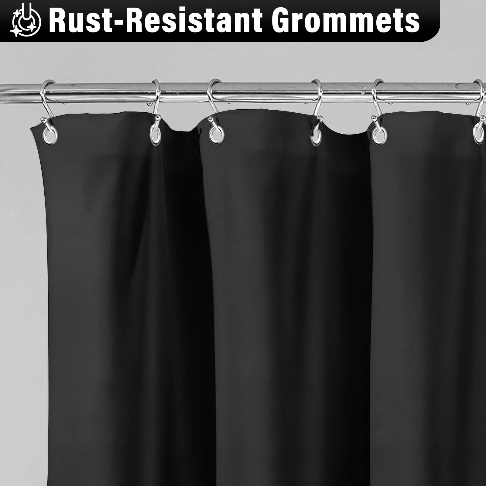 Seasonwood Farmhouse Ruffle Shower Curtain with Buttons and 12 Hooks for Bathroom, Black, 72" x 84"