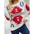 thumbnail image 3 of FEORJGP Women Christmas Sweater Long Sleeve Knitwear Pullover Crew Neck Knit Jumper Geometric Embroidery Winter Knitted Chunky Cable Tops, 3 of 9