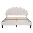 thumbnail image 5 of Queen Size Upholstered Platform Bed with Flower Headboard,Velvet Bed Frame for Kids Boys Girls,Beige, 5 of 7