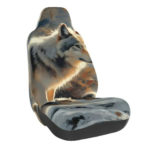 Naloa Wolf Family Winter Wonderland Car Seat Covers Universal Front Seat Coves for Car Accessories ,Padded Car Covers for Automotive, SUV, Truck, and Van