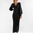 thumbnail image 1 of Styesk Robes pour Femmes Robe Chandail Col en V Manches Longues Bouffantes Ajustée Automne Hiver Robe en Tricot Côtelé, 1 of 8