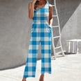 thumbnail image 2 of Winter Tank Jumpsuit for Women Smocked Wide Leg Rompers with Pockets Bohemian Ruffed O-Neck Straight Leg Capri Overalls, 2 of 6