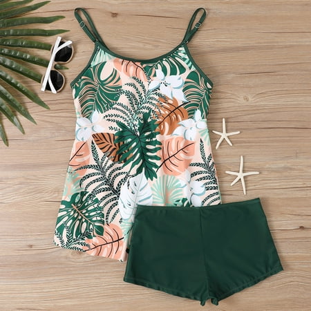 SELONE 2 Piece Tankini Bathing Suits for Women with Shorts High Waist Summer Tankini Bathing Suit Swim Suit Plus Size Swimsuit Modest Swimsuits Top Swimming Suit Swimwear Green S