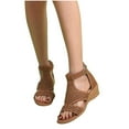 thumbnail image 4 of AXXD Brown Wedge Sandals for Women 7.5 Summer Flat Sole With Open Toe Low Heels And Roman Buckle Hollow Out Sandals, 4 of 6