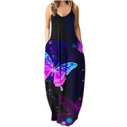 DRINDF Women's Casual Loose Sundress Long Dress Sleeveless Split Maxi Dresses Summer Beach Dress with Pockets
