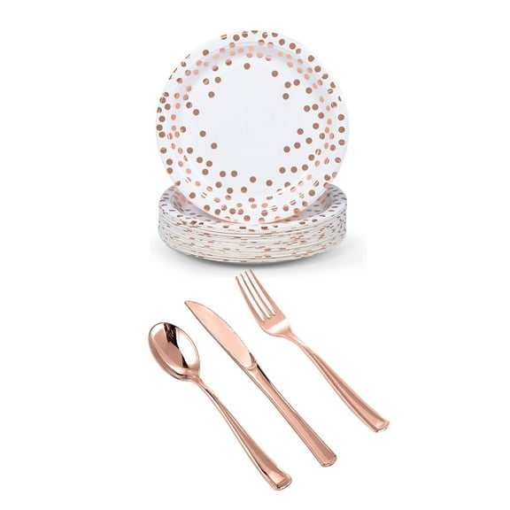 125 PCS Disposable Rose Gold Plates Dinnerware All Occasions Party 25 Guest Set