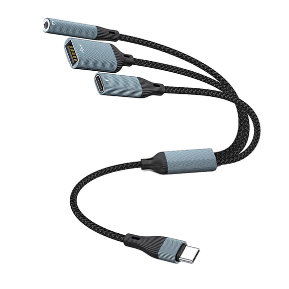 Type C 3 in 1 Adapter Cable USB C to USB Type C 3.5mm Sound PD60W Fast Charging OTG Data for Laptops and Phones