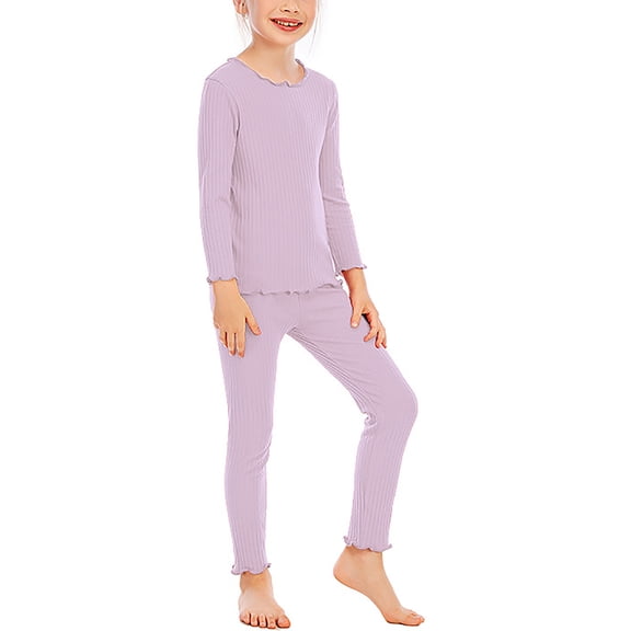 Cethrio Kids Girls Pajama Sets, Soft 2 Piece Comfy Fall Winter Sleepwear Purple Size 6 T