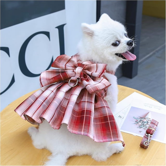 Arneses para perros pequeños, ropa para cachorros, gatos, conejos, conejos, a cuadros, para mascotas, gatos, vestidos con lazo, talla XXXL, color rojo