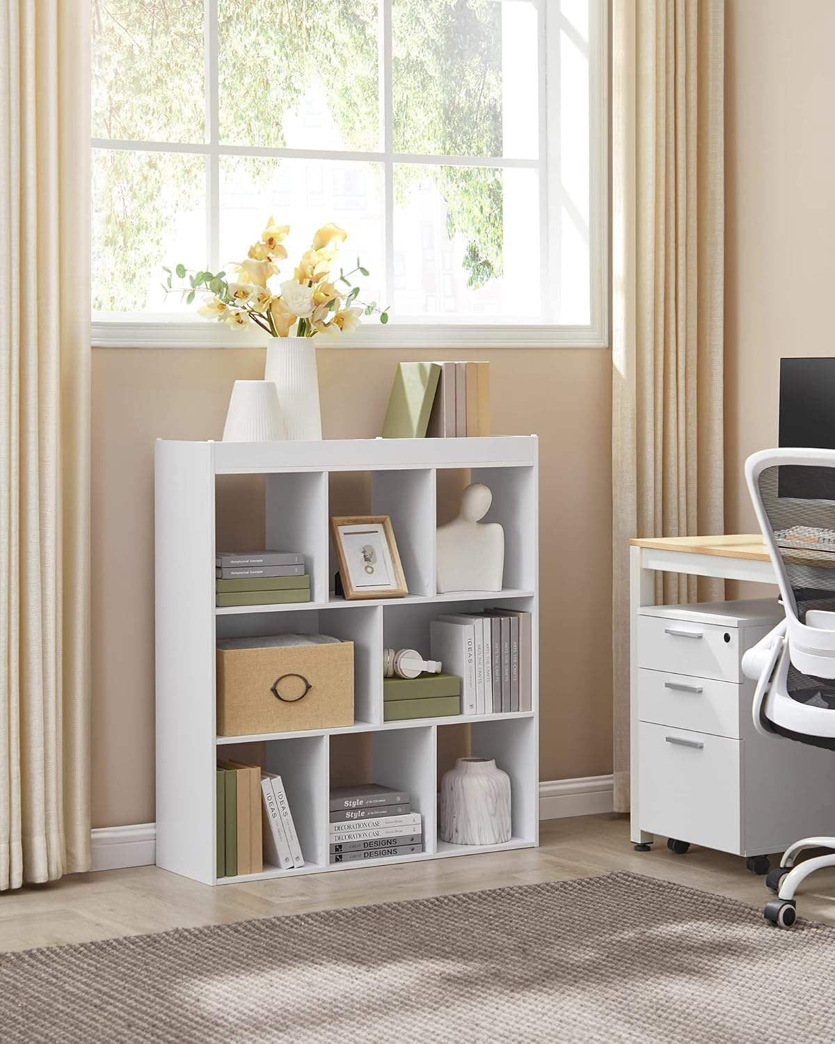 Leumius 3-Tier Bookshelf,9-Cube Open Storage Display Rack for Bedroom,Living Room,White