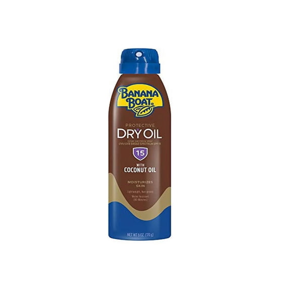 Banana Boat Deep Tanning Oil Sunscreen with Coconut Oil, Broad Spectrum Spray, SPF 15, 6oz.