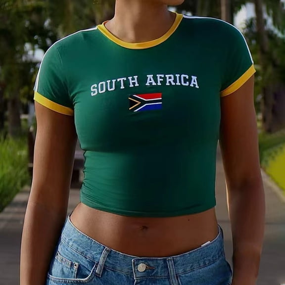 HCYSFG Women's South Africa Flag Graphic Top Crewneck Short Sleeve Casual Fashion T Shirts Summer Daily Wear Trendy Sporty Activewear Tee