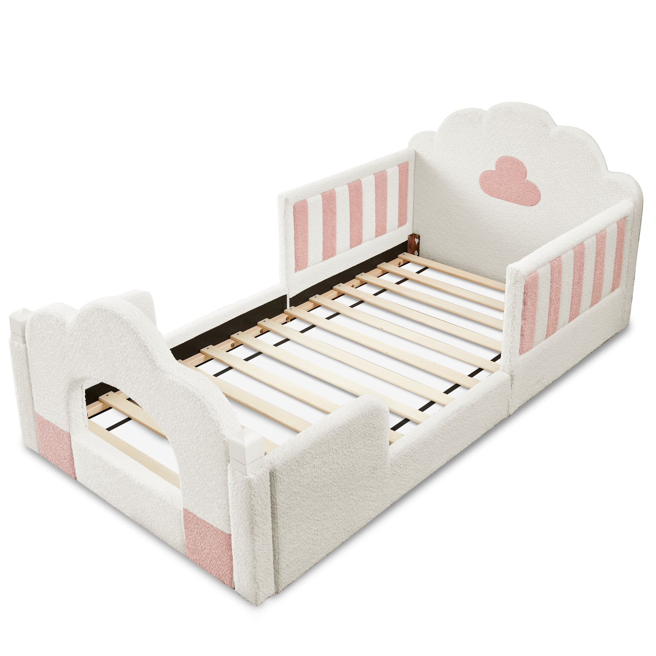 GDF Studio Arvion Twin Size Cloud Bed with Safety Guardrails & Solid Wood Frame, Boucle Fabric Upholstered Bed, White