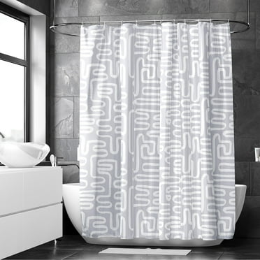 Homes Bathroom Shower Curtains | Heavier Quality Waterproof Fabric | 7 ft | 10 Free Hooks Included - Maze Beige