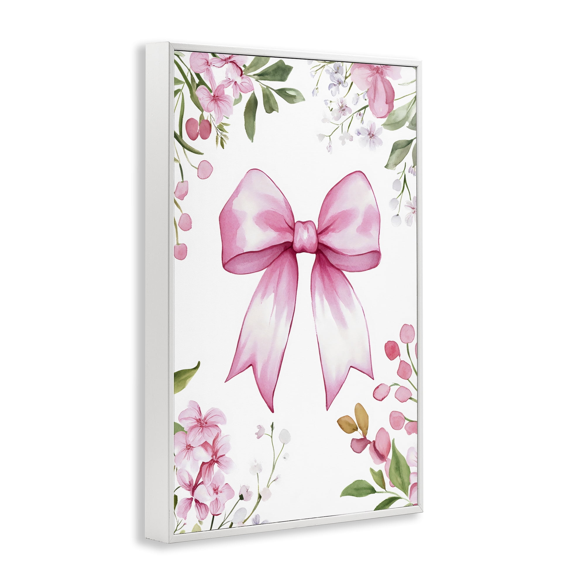 Stupell Industries Whimsical Floral Bow Pink White Framed Giclee Art, design by Creative Studio