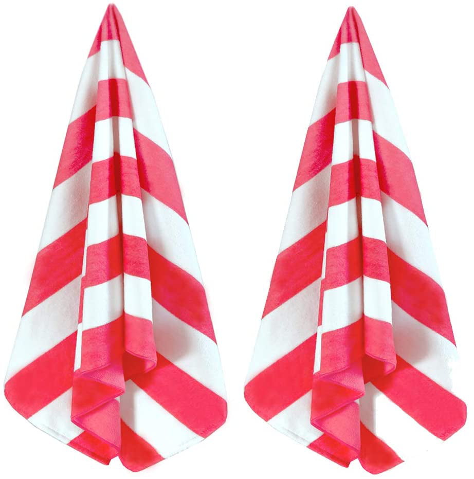 Quick Dry, Microfiber Cabana Striped Beach Towel Pink and White 30" x 60"-Soft 