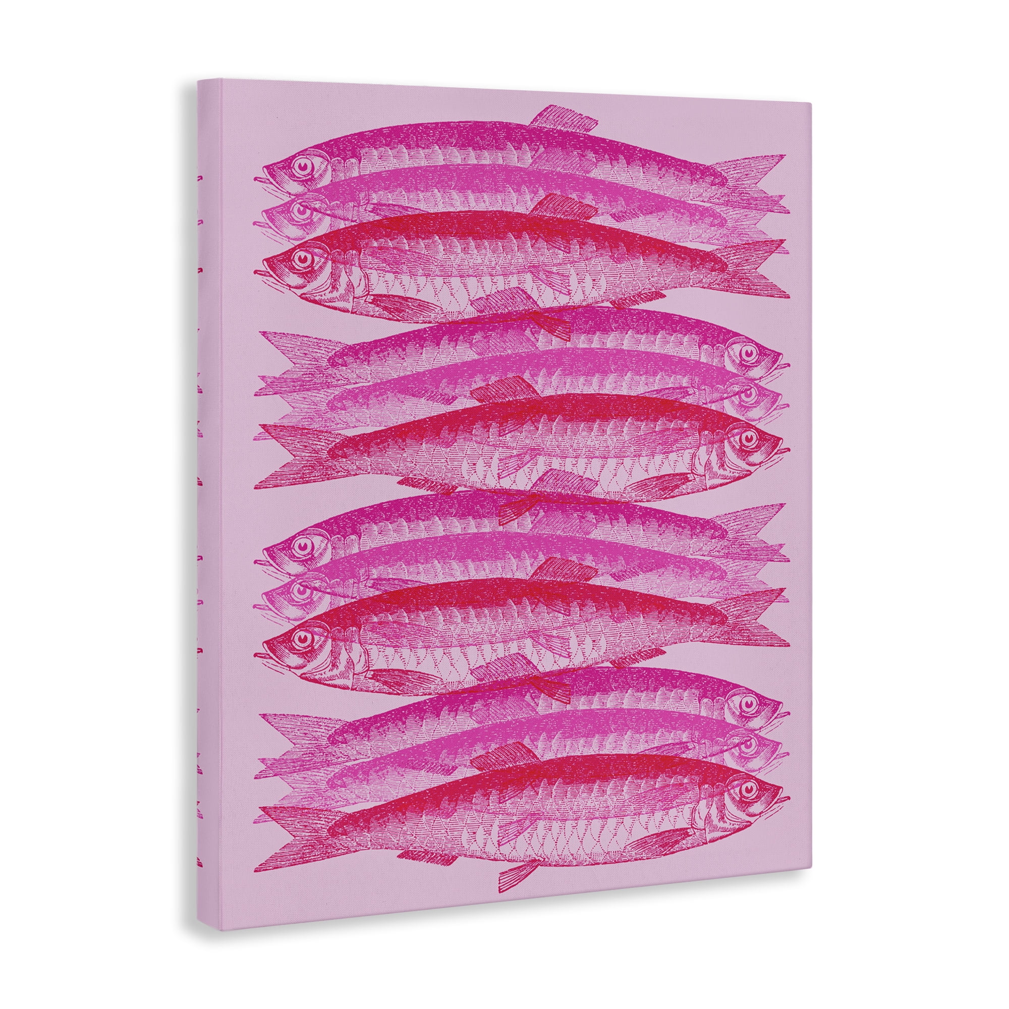 Stupell Industries Pink Layered Fish Animals & Insects Painting Gallery Wrapped Canvas Art Print Wall Art, 36 x 48