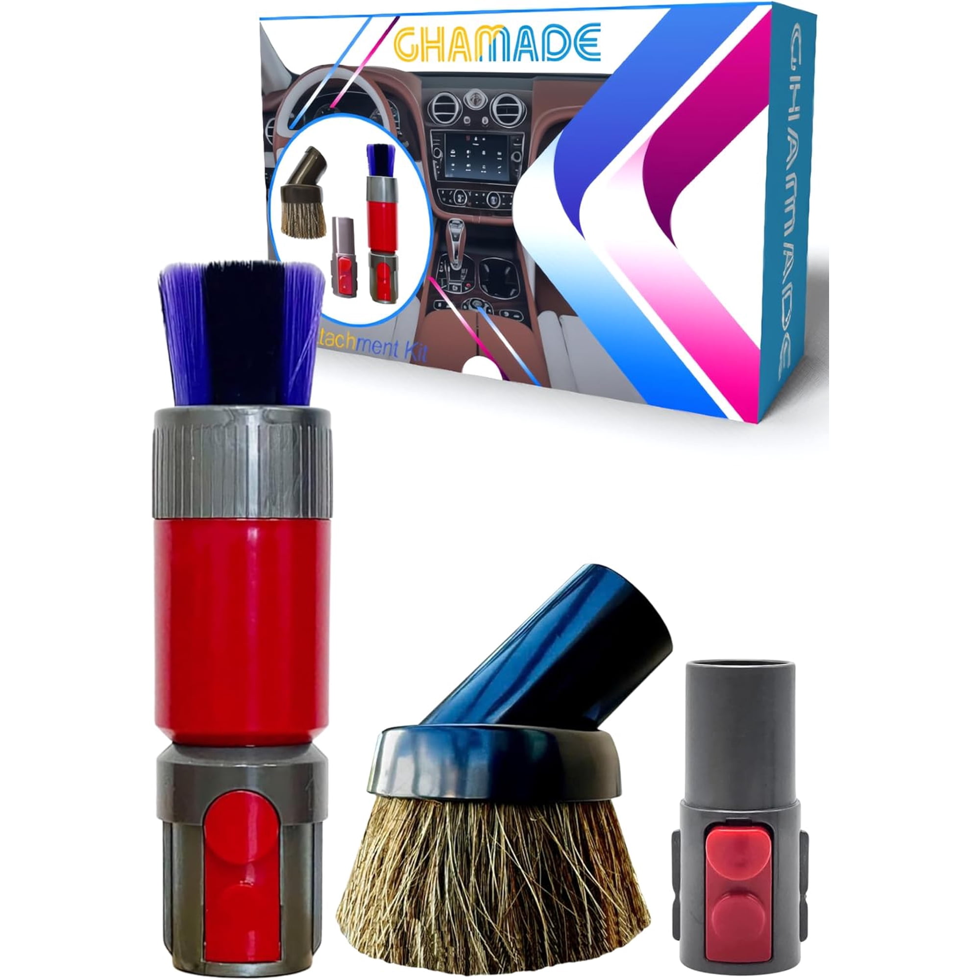 3pcs For Dy*son Specialized Vacuum Brush Attachments for Car Detailing, Figurines, Funiture, Displays: Traceless Dust Brush, Premium Horsehair Dusting Brush Vacuum Accessories for V7 V8 V10 V11 V15
