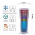 thumbnail image 2 of Vaso de plástico de 710ml con tapa y pajita, taza de café helado reutilizable, taza para batidos, taza de agua con láser degradado transparente, 2 of 5
