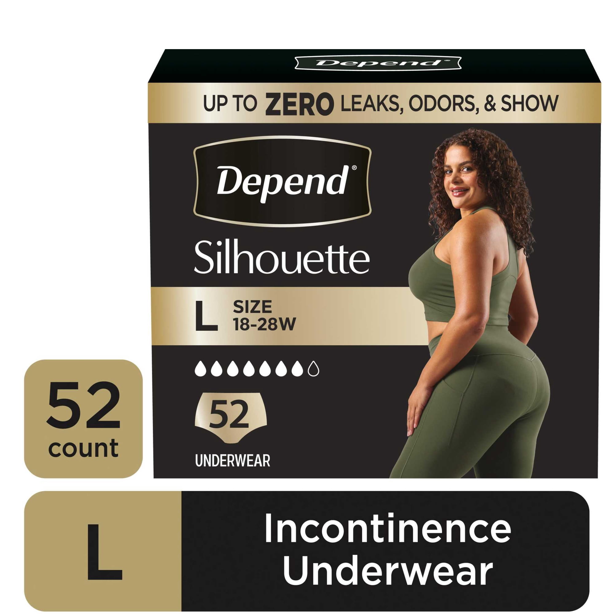 Depend Silhouette Women’s Incontinence & Postpartum Bladder Leak Underwear, L, 52 Count
