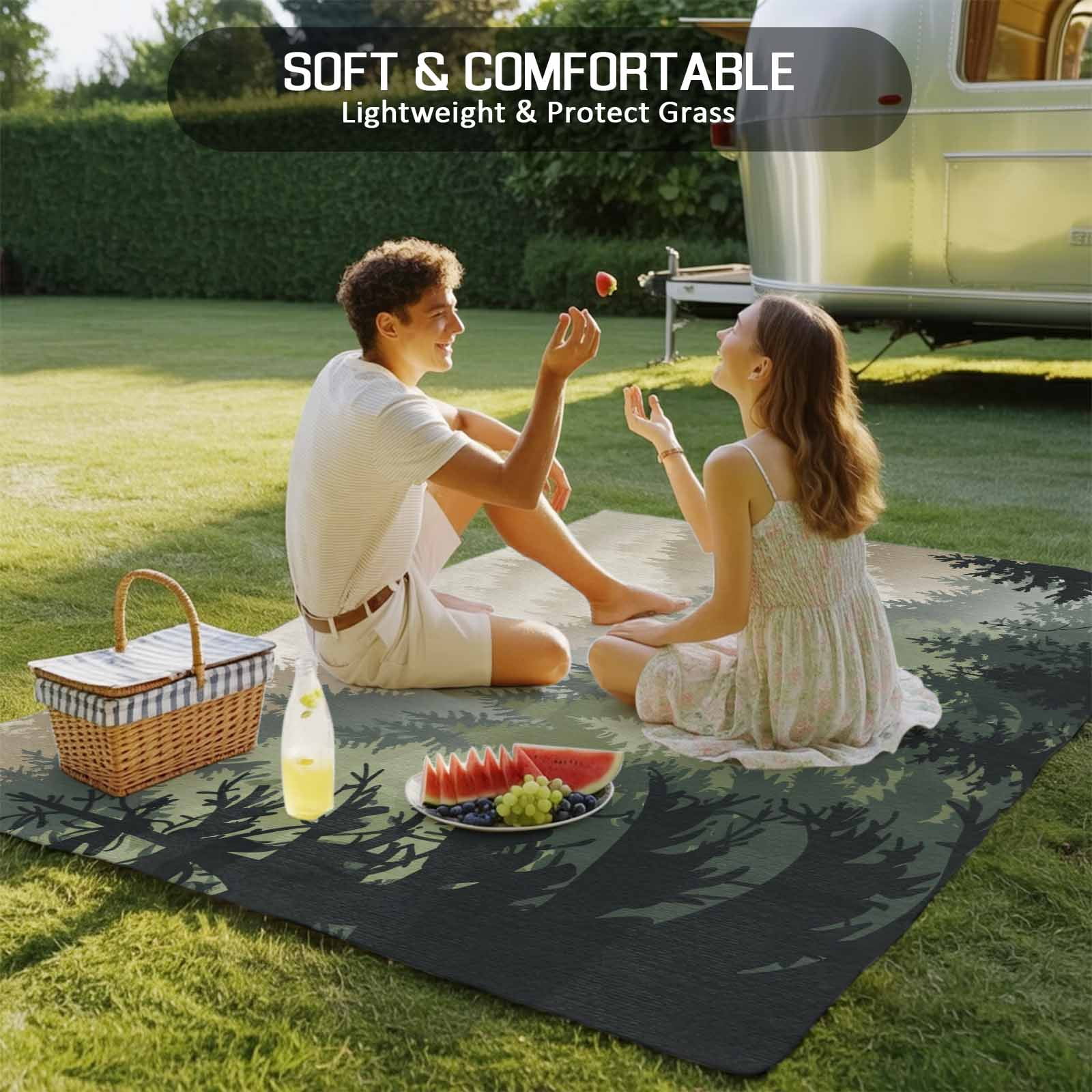 Mountains Outdoor Rug for Patio/Deck/Porch, Non-Slip Large Area Rug 6 x 9 Ft, Watercolor Forest Nature Pine Trees Landscape Indoor Outdoor Rugs Washable Area Rugs, Camping Rug Carpet Runner